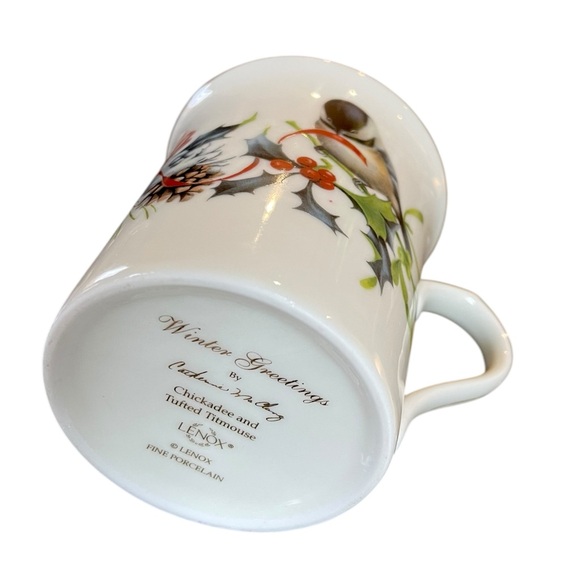 Vintage Lenox Winter Greetings Chickadee & Titmouse Bird Mug Gold Trim Porcelain - Picture 7 of 9